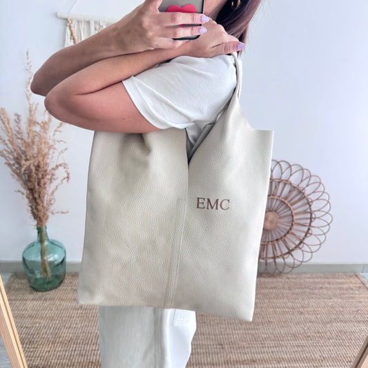 Bolso Tote piel beige con monedero