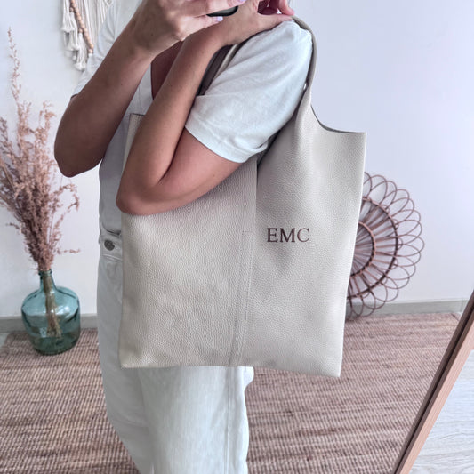 Bolso Tote piel beige con monedero