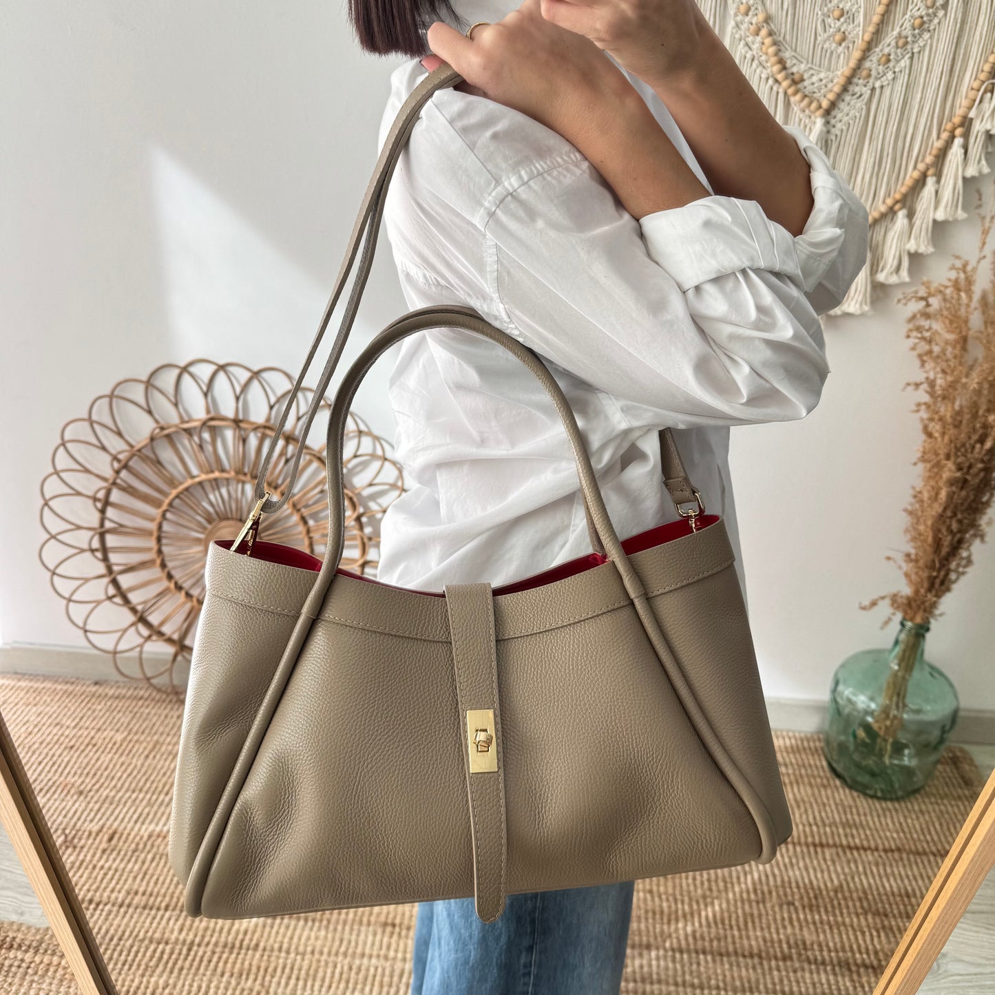Bolso shopping piel taupe