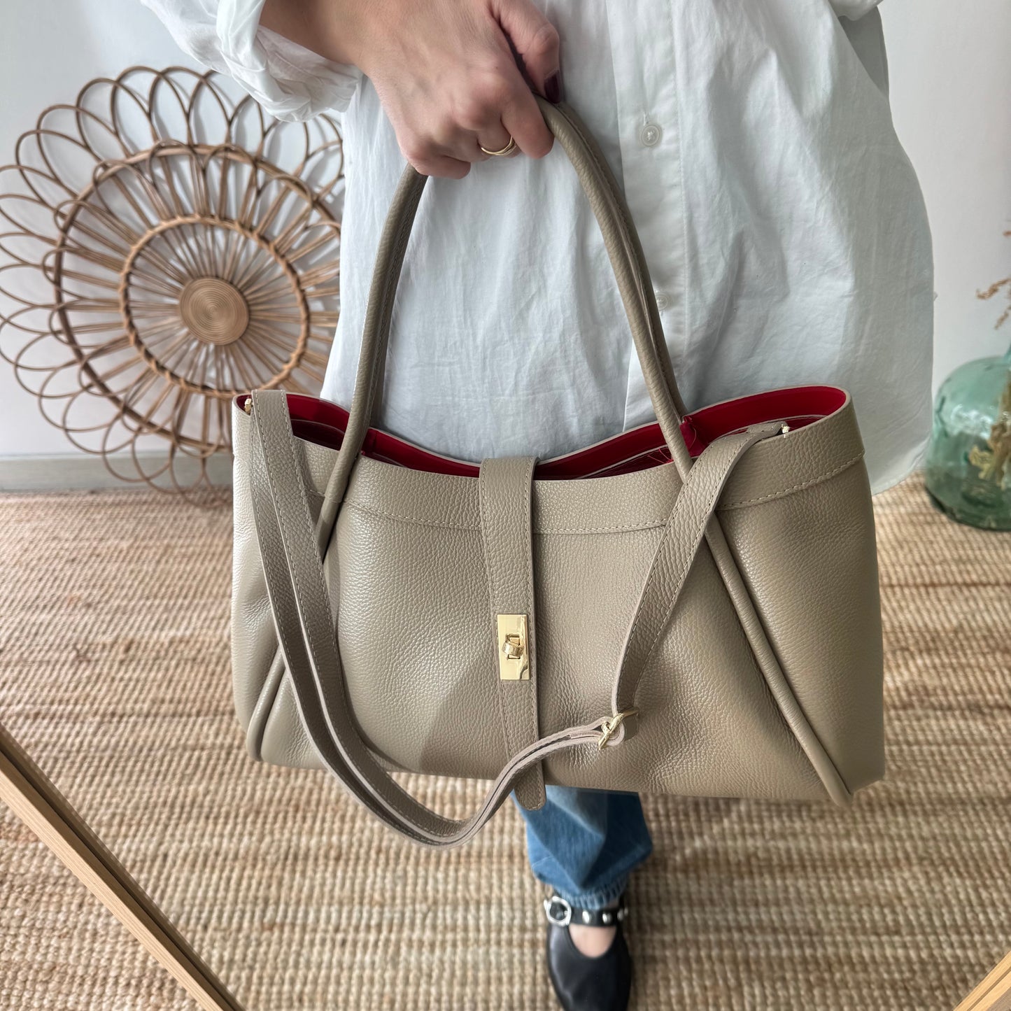 Bolso shopping piel taupe