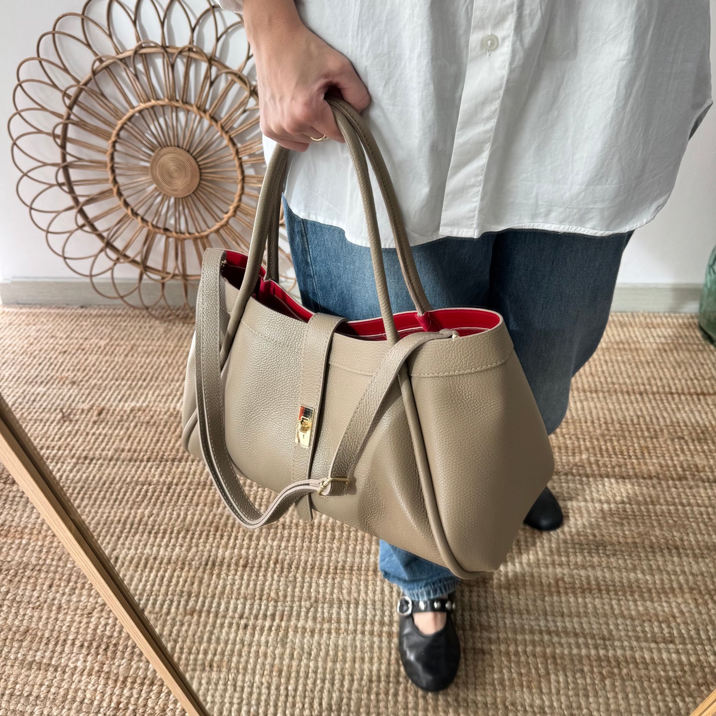 Bolso shopping piel taupe