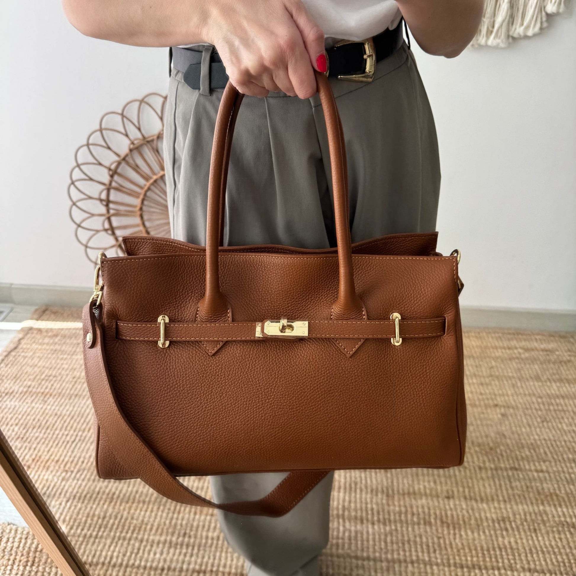 Bolso shopper camel cierre dorado - Bubbleshopbcn