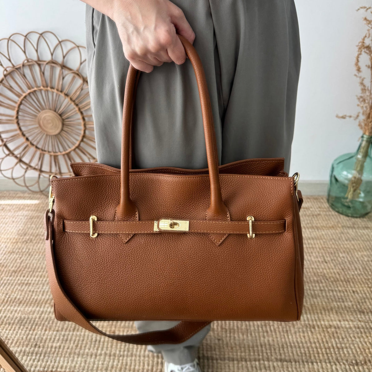 Bolso shopper camel cierre dorado - Bubbleshopbcn