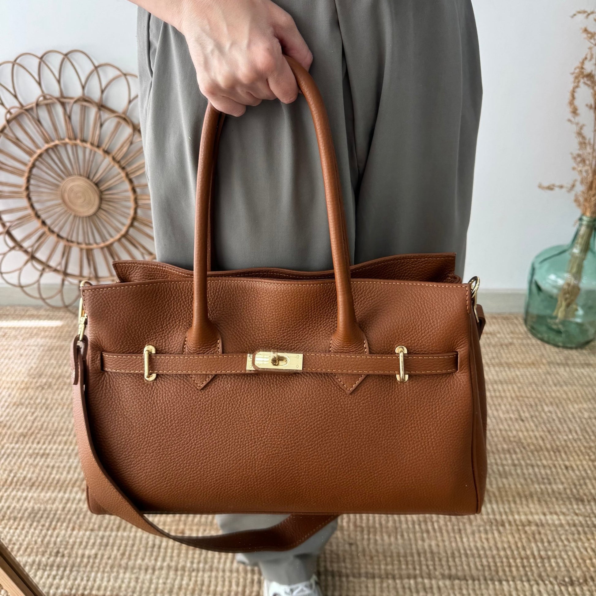 Bolso shopper camel cierre dorado - Bubbleshopbcn