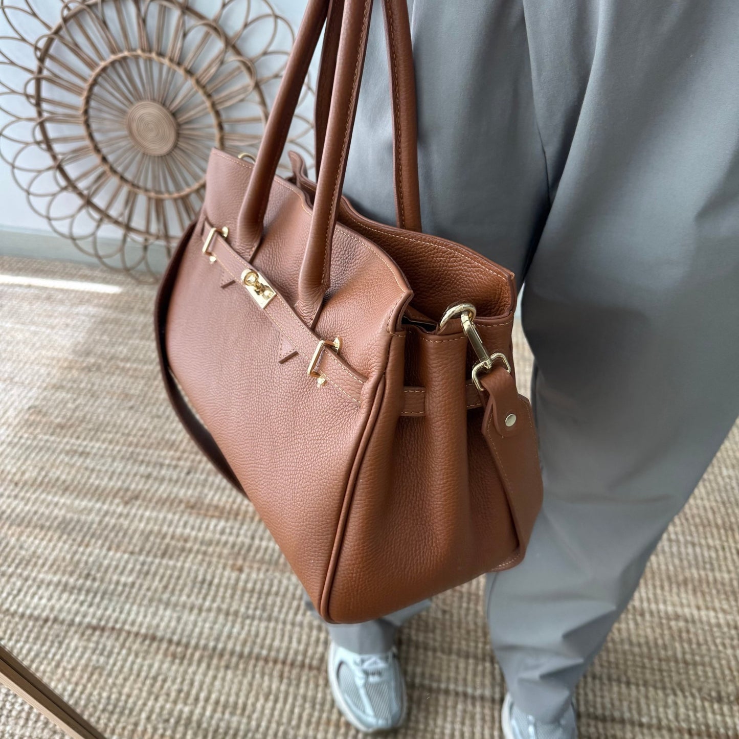 Bolso shopper camel cierre dorado - Bubbleshopbcn