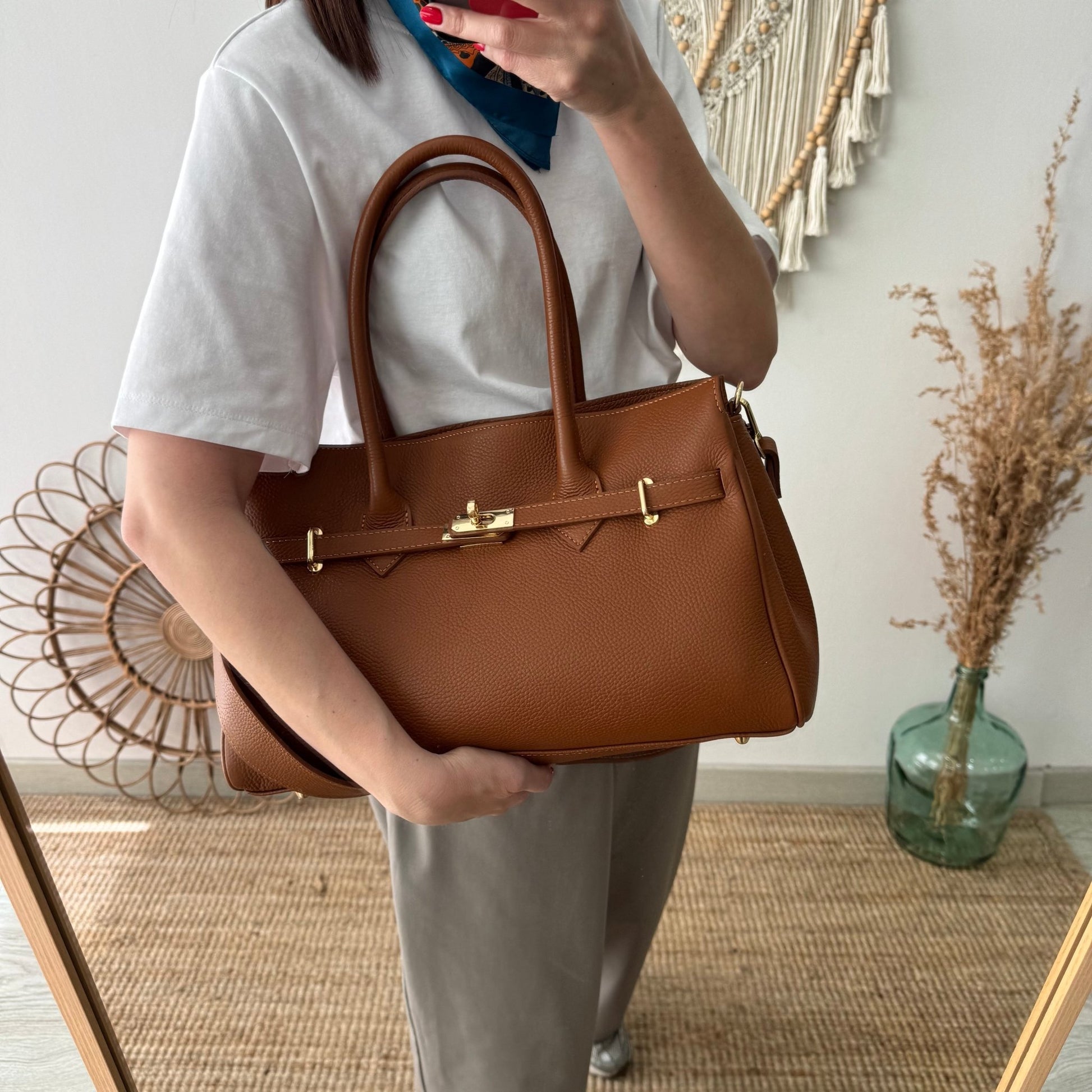 Bolso shopper camel cierre dorado - Bubbleshopbcn