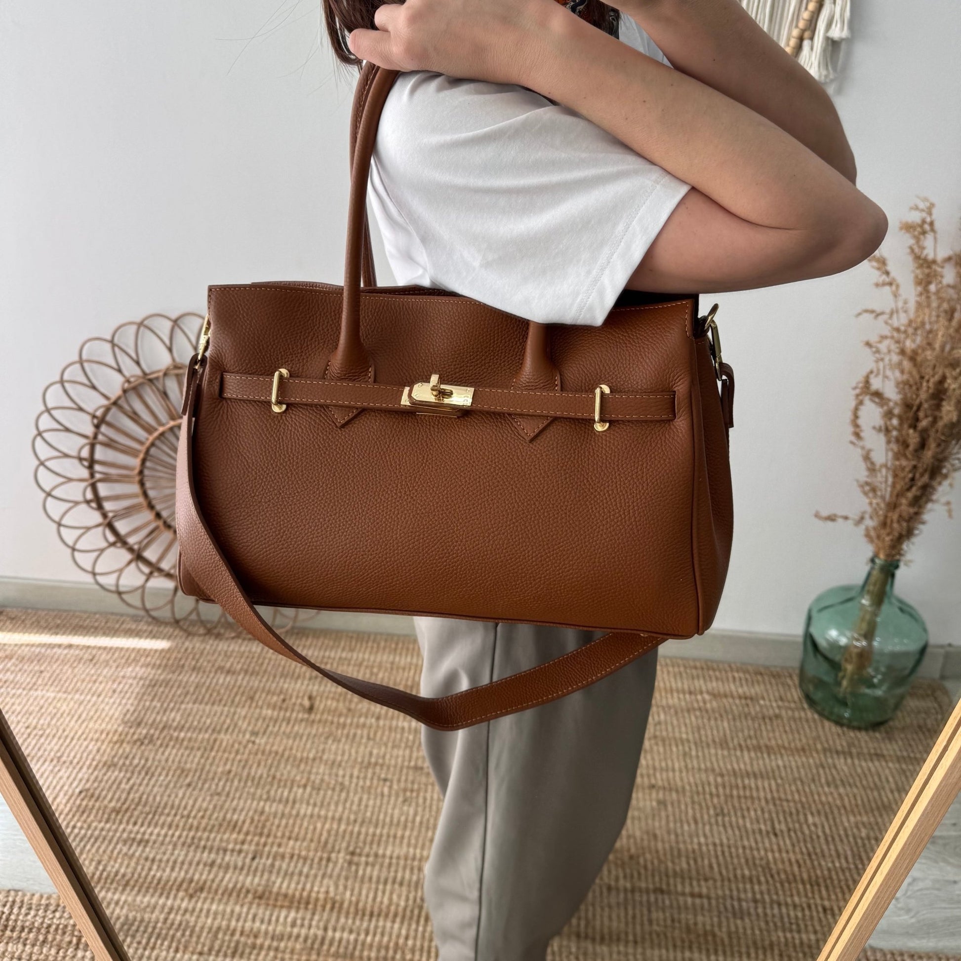 Bolso shopper camel cierre dorado - Bubbleshopbcn