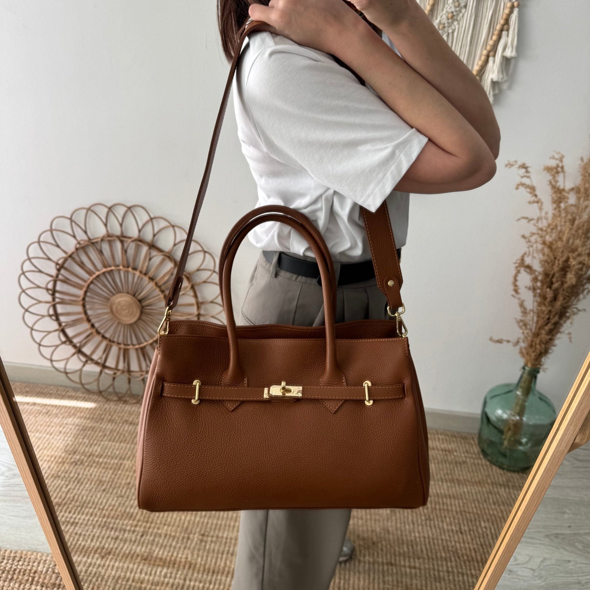 Bolso shopper camel cierre dorado - Bubbleshopbcn