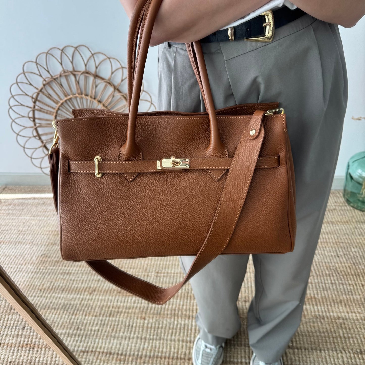 Bolso shopper camel cierre dorado - Bubbleshopbcn