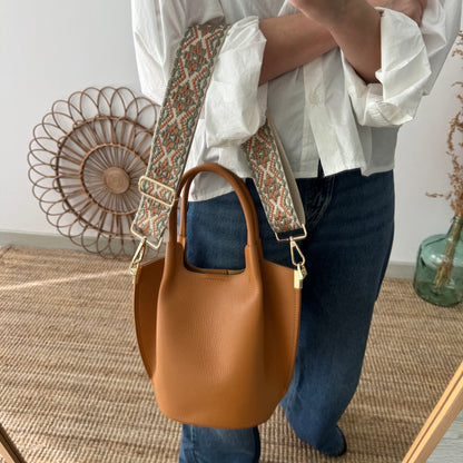 Bolso bucket asas rígidas camel