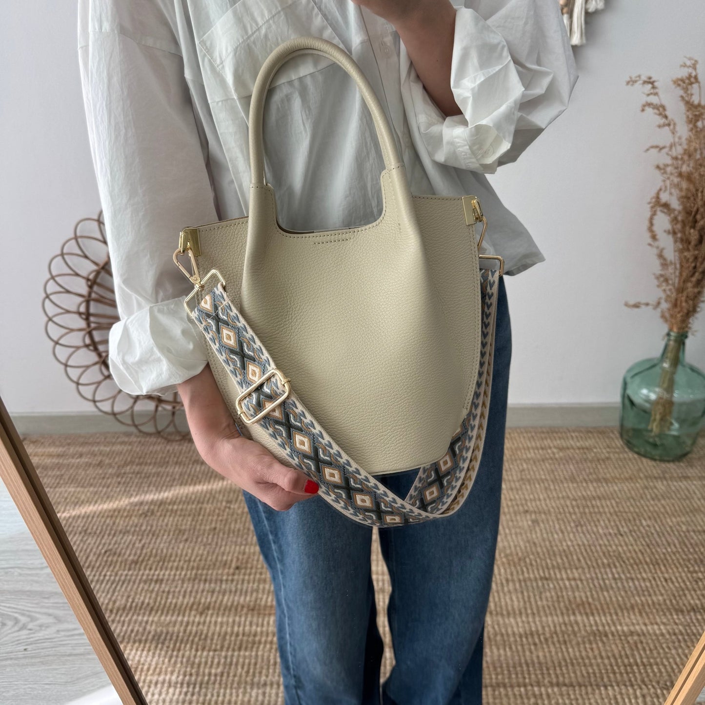 Bolso bucket asas rígidas beige - Bubbleshopbcn