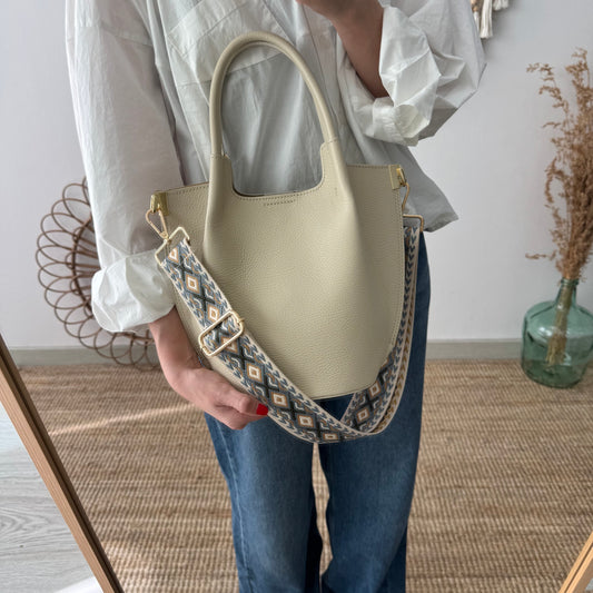 Bolso bucket asas rígidas beige