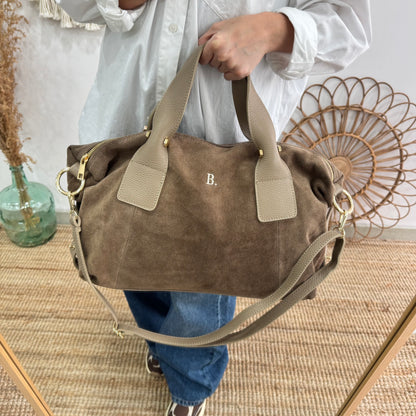 Bolso Bowling de Serraje y Piel taupe