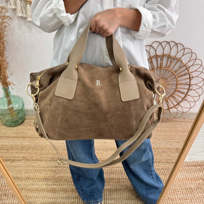 Bolso Bowling de Serraje y Piel taupe