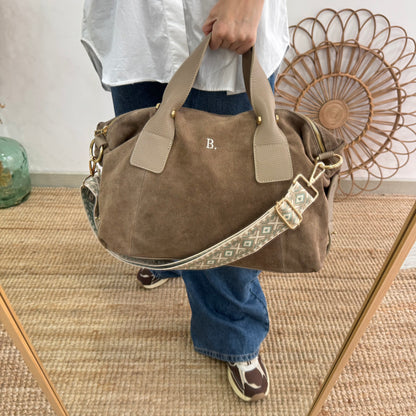 Bolso Bowling de Serraje y Piel taupe