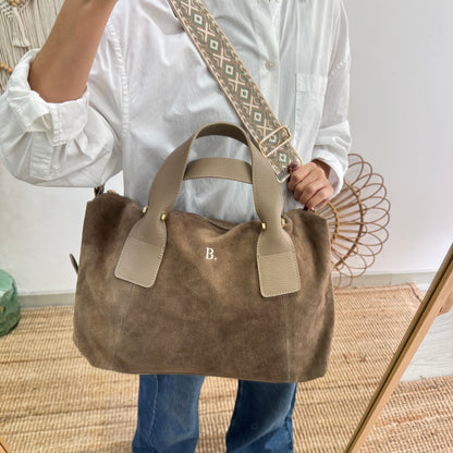 Bolso Bowling de Serraje y Piel taupe