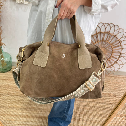 Bolso Bowling de Serraje y Piel taupe