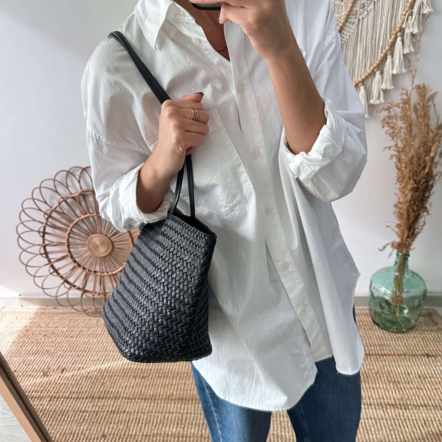 Bolso en piel trenzada negro