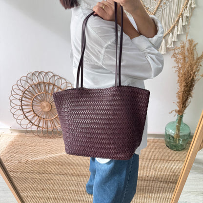 Bolso en piel trenzada granate