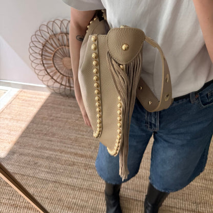 Bolso Hobo tachuelas y Flecos en Piel taupe - Bubbleshopbcn