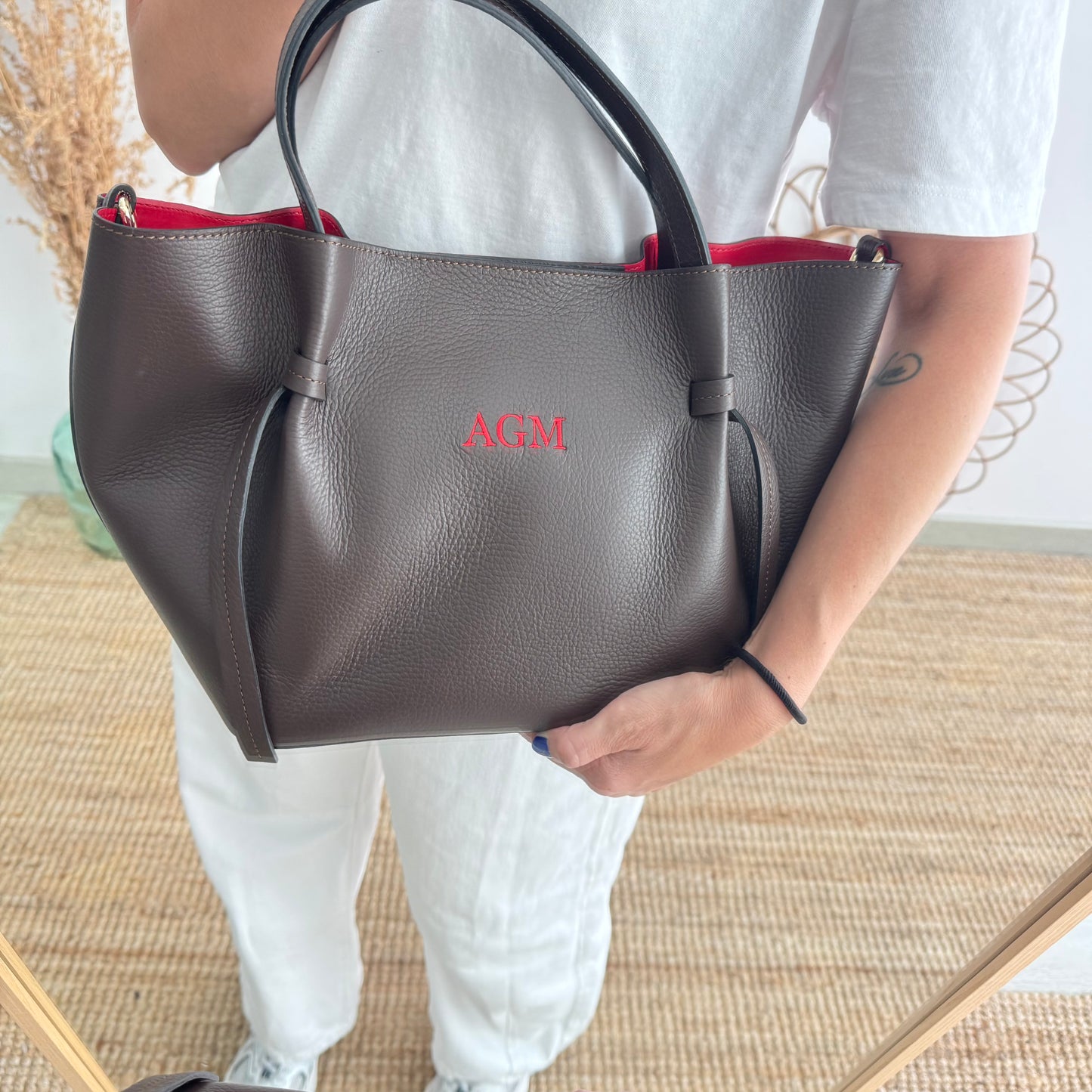 Bolso piel lazos marrón