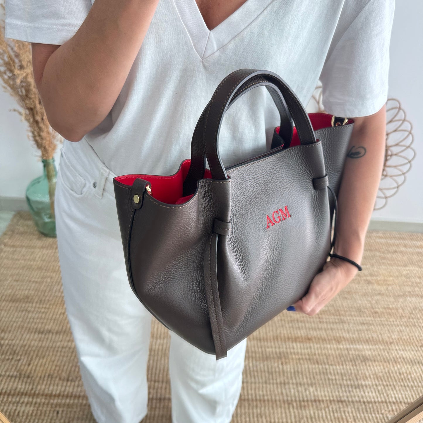 Bolso piel lazos marrón