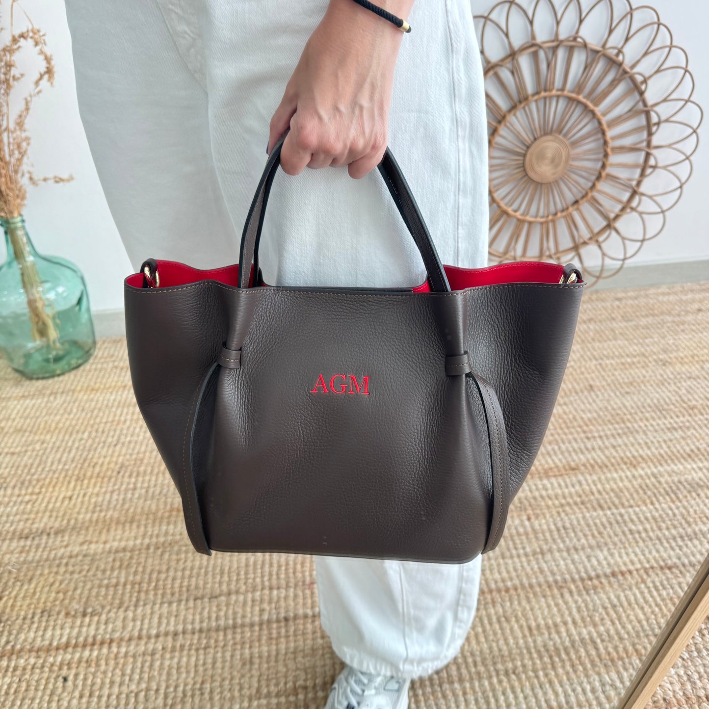 Bolso piel lazos marrón