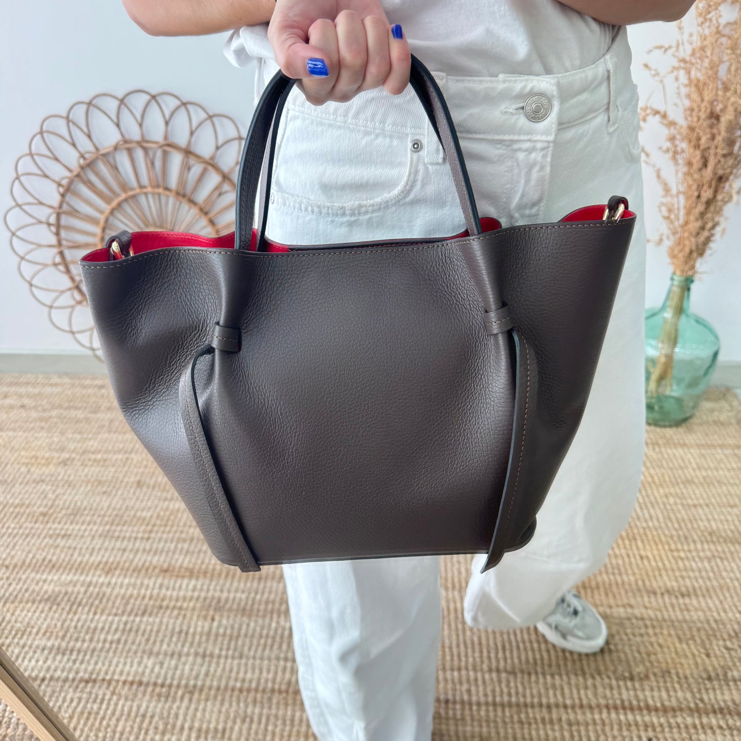Bolso piel lazos marrón