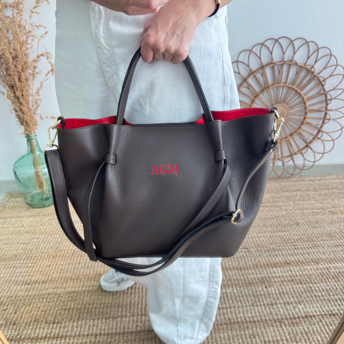 Bolso piel lazos marrón