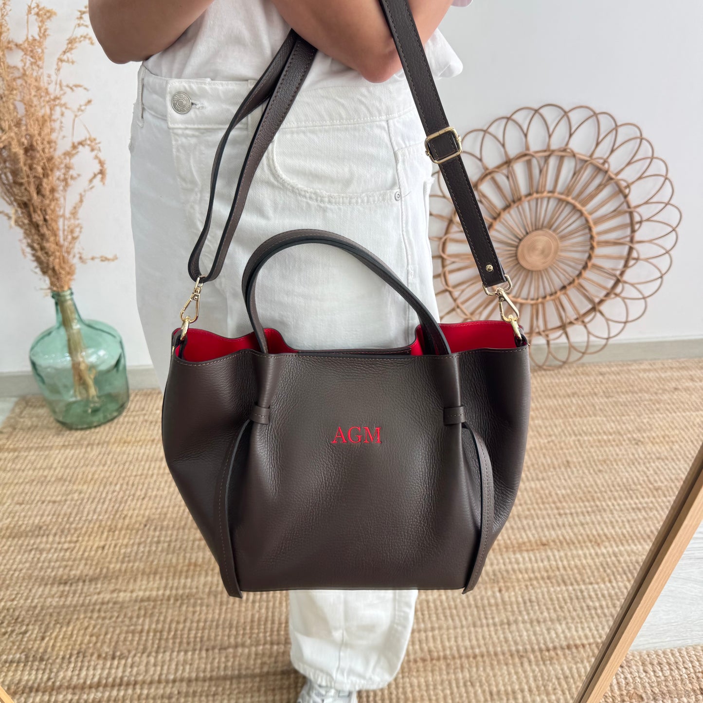 Bolso piel lazos marrón