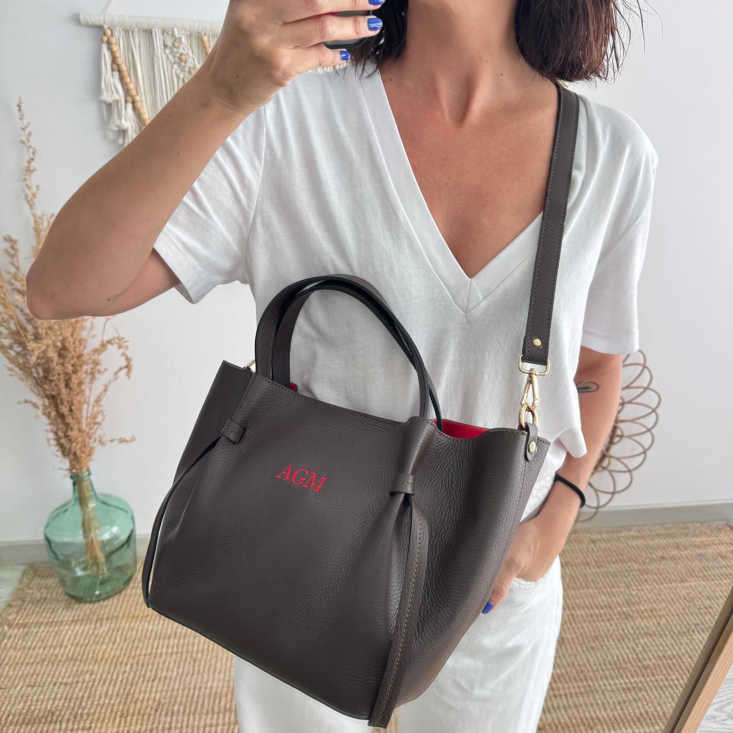 Bolso piel lazos marrón