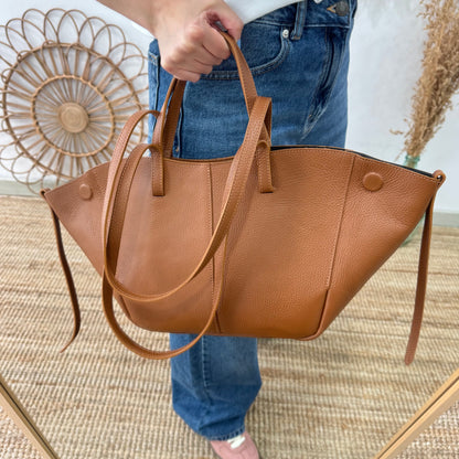 Bolso tote camel oscuro piel