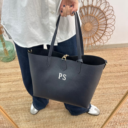 Bolso shopper piel marino cierre iniciales bordadas