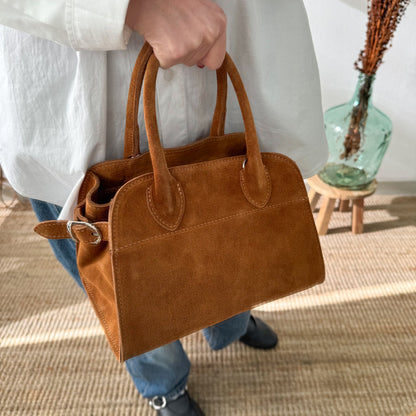 Bolso shopper hebillas pequeño serraje camel