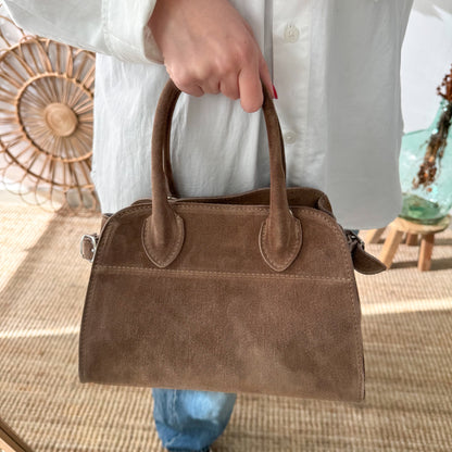 Bolso shopper hebillas pequeño serraje taupe