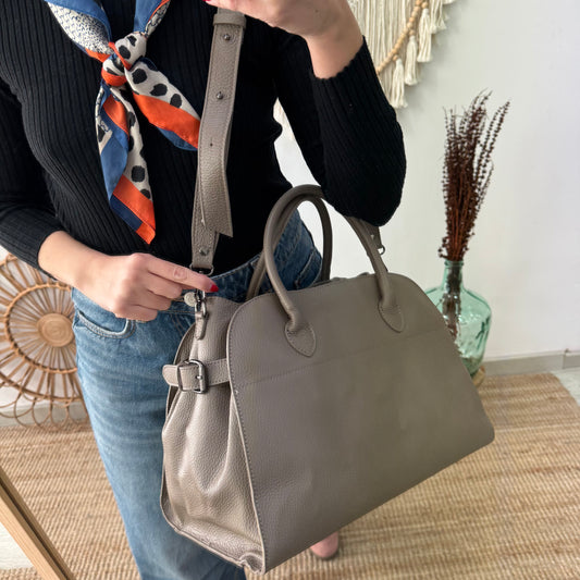 Bolso shopper hebillas piel taupe