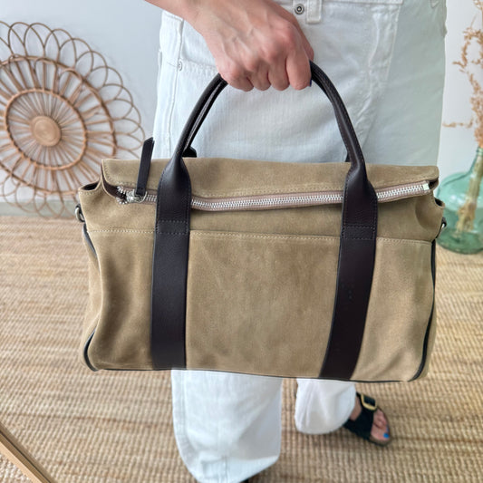Bolso combinado serraje beige  y piel marrón