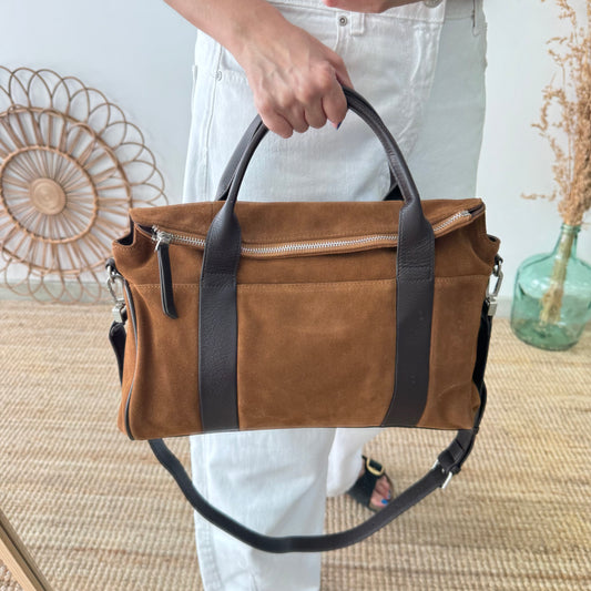 Bolso combinado serraje Camel  y piel marrón