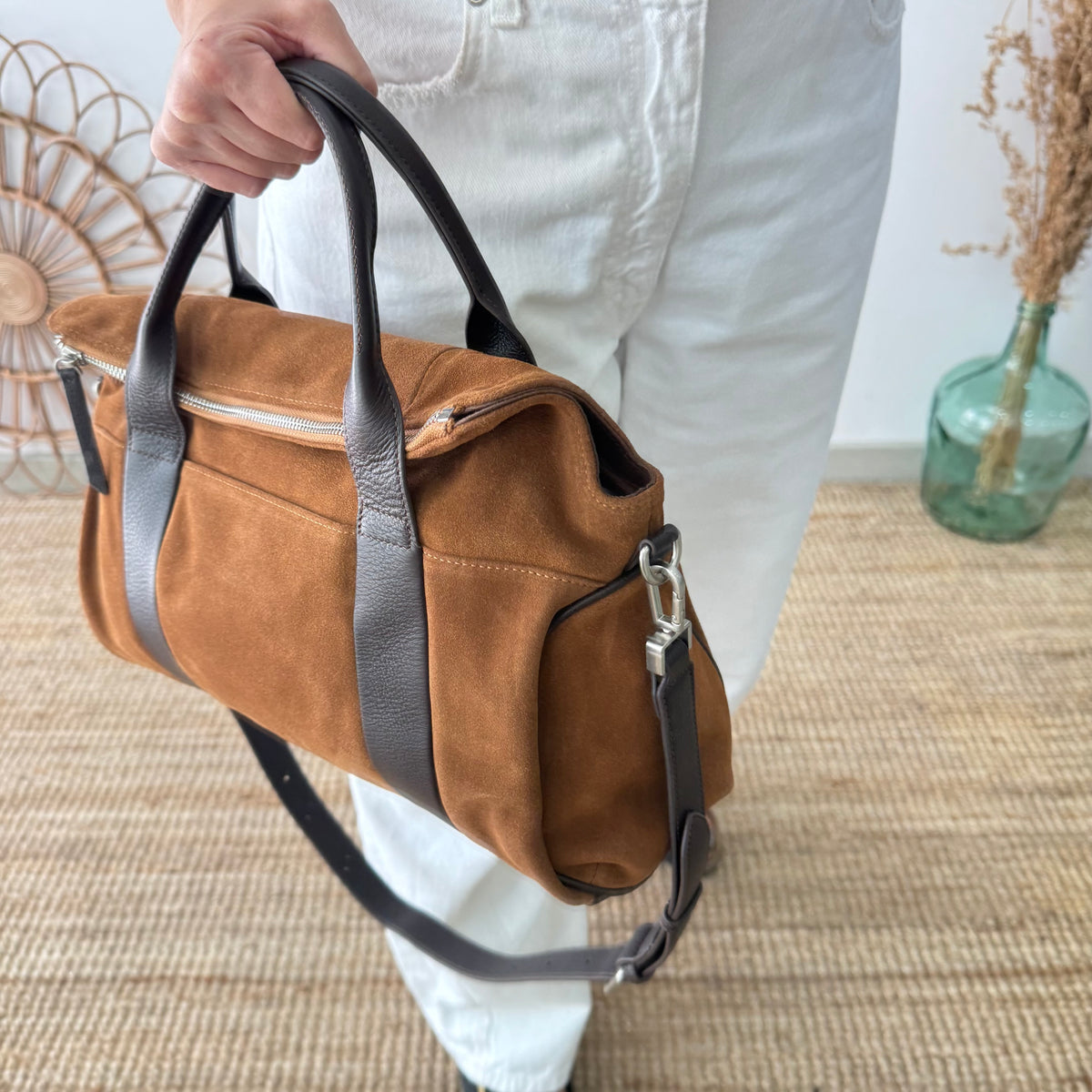 Bolso combinado serraje Camel  y piel marrón