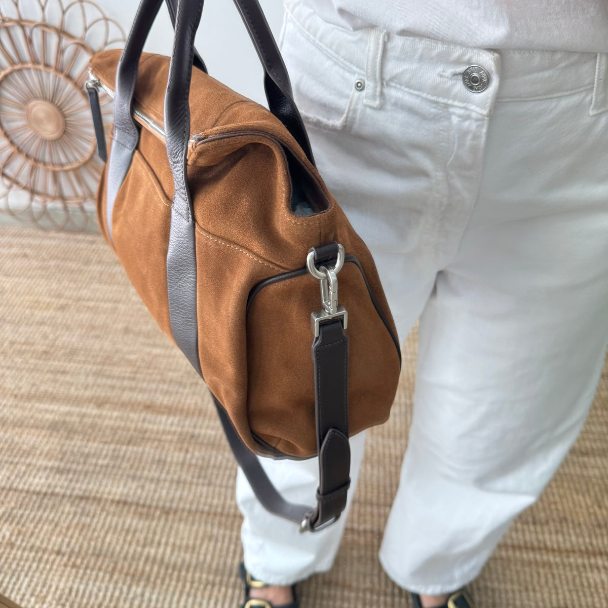 Bolso combinado serraje Camel  y piel marrón