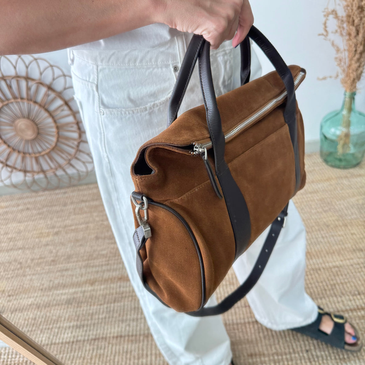 Bolso combinado serraje Camel  y piel marrón