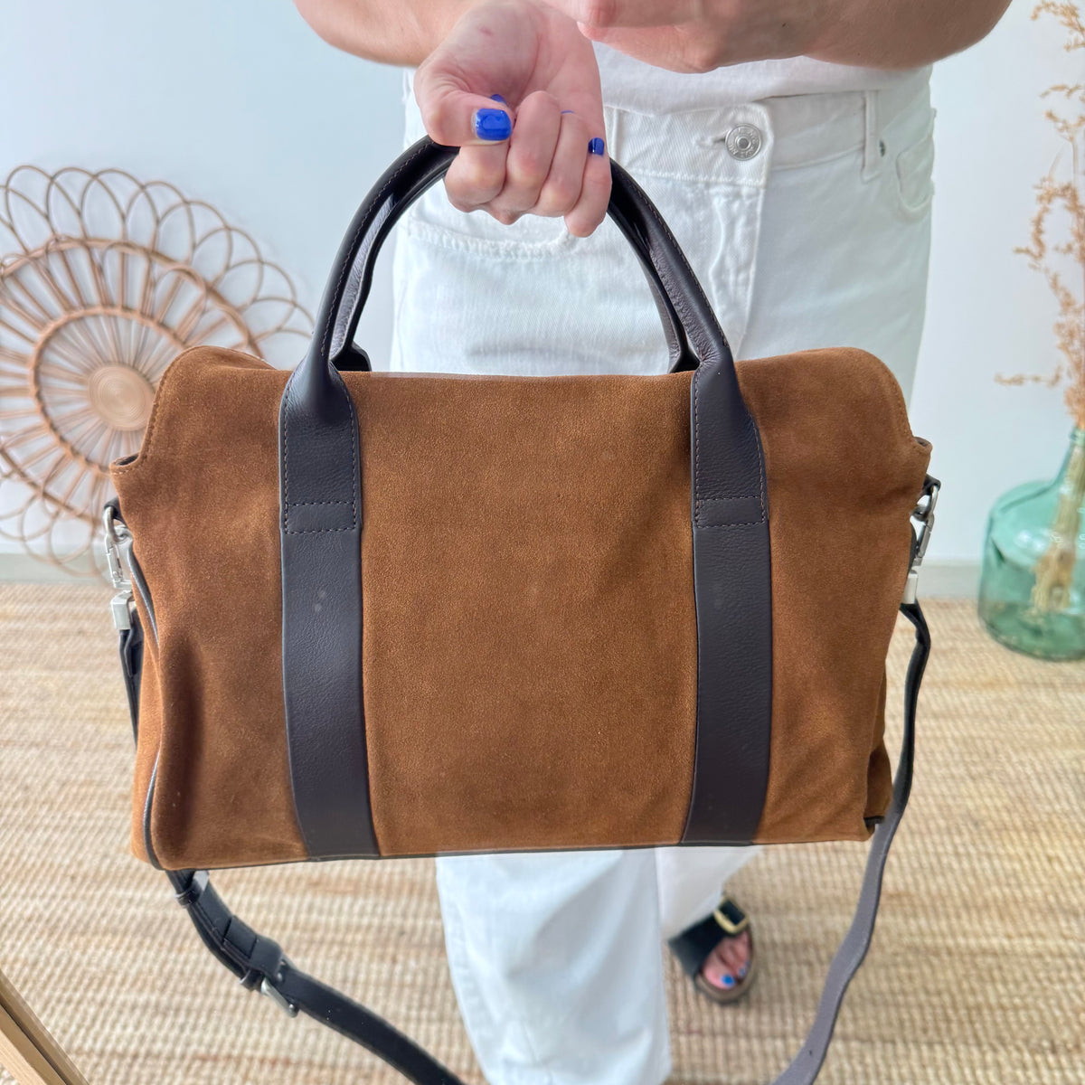 Bolso combinado serraje Camel  y piel marrón