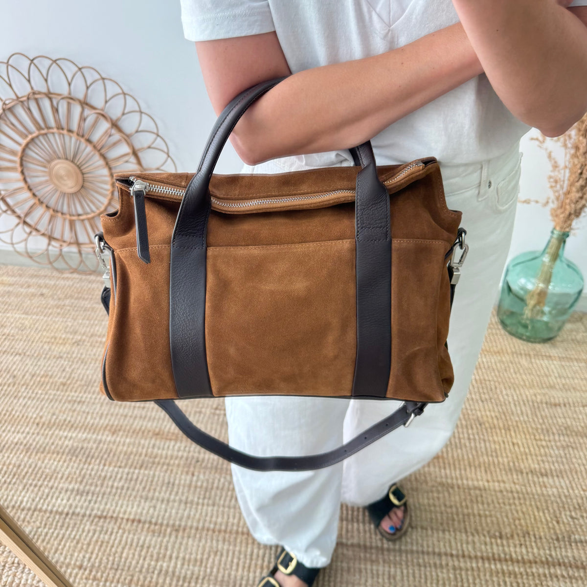 Bolso combinado serraje Camel  y piel marrón