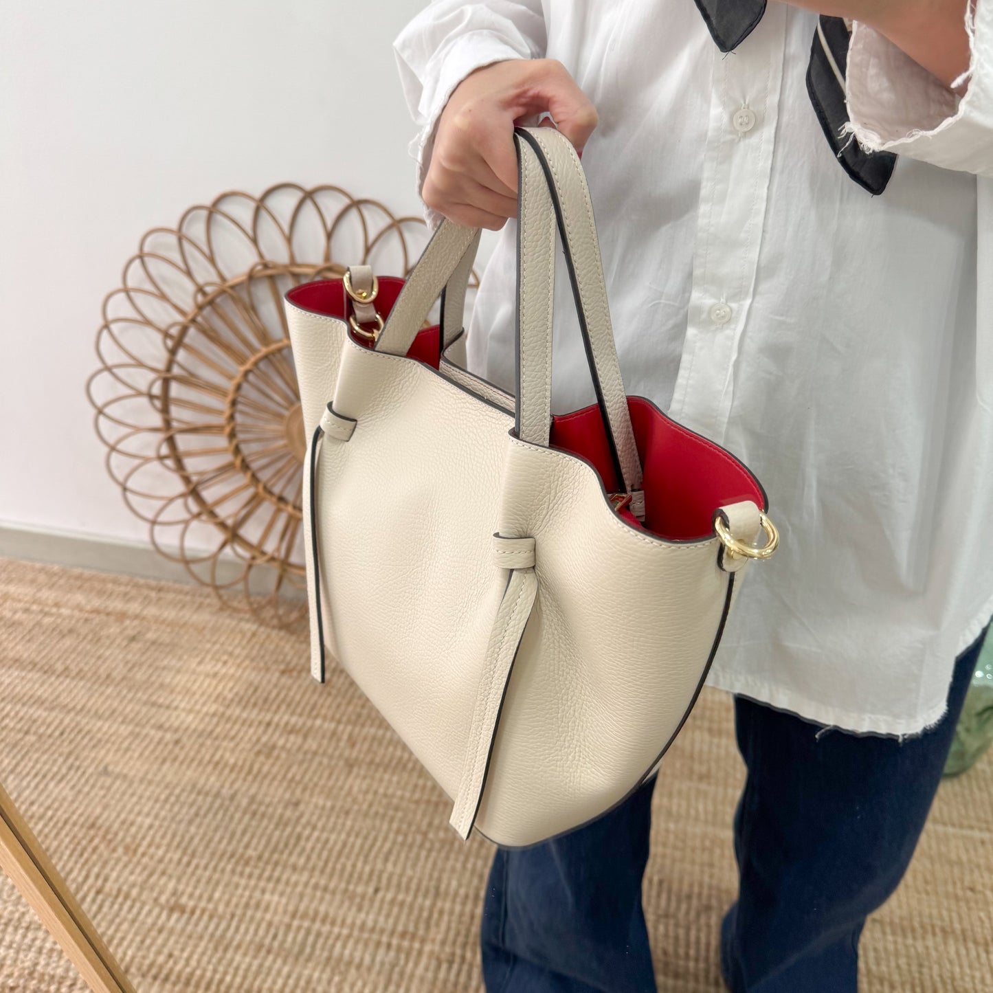 Bolso piel lazos beige