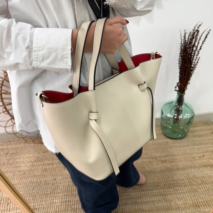 Bolso piel lazos beige