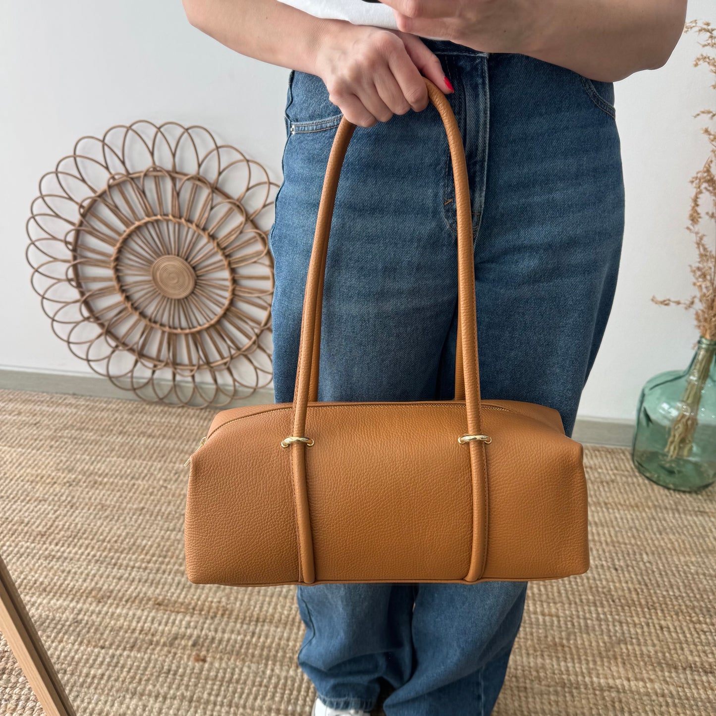 Bolso bowling de piel camel