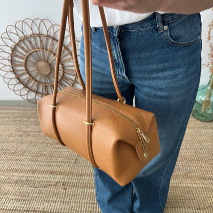 Bolso bowling de piel camel