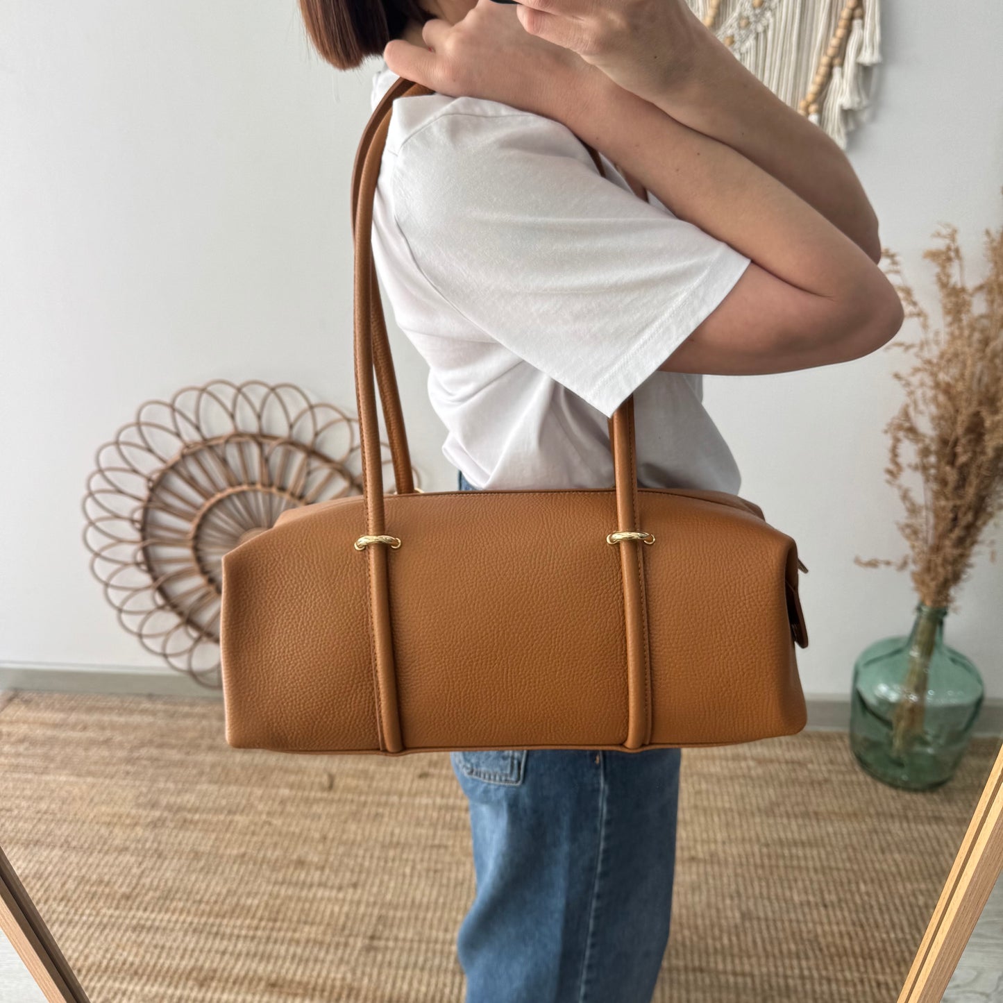 Bolso bowling de piel camel