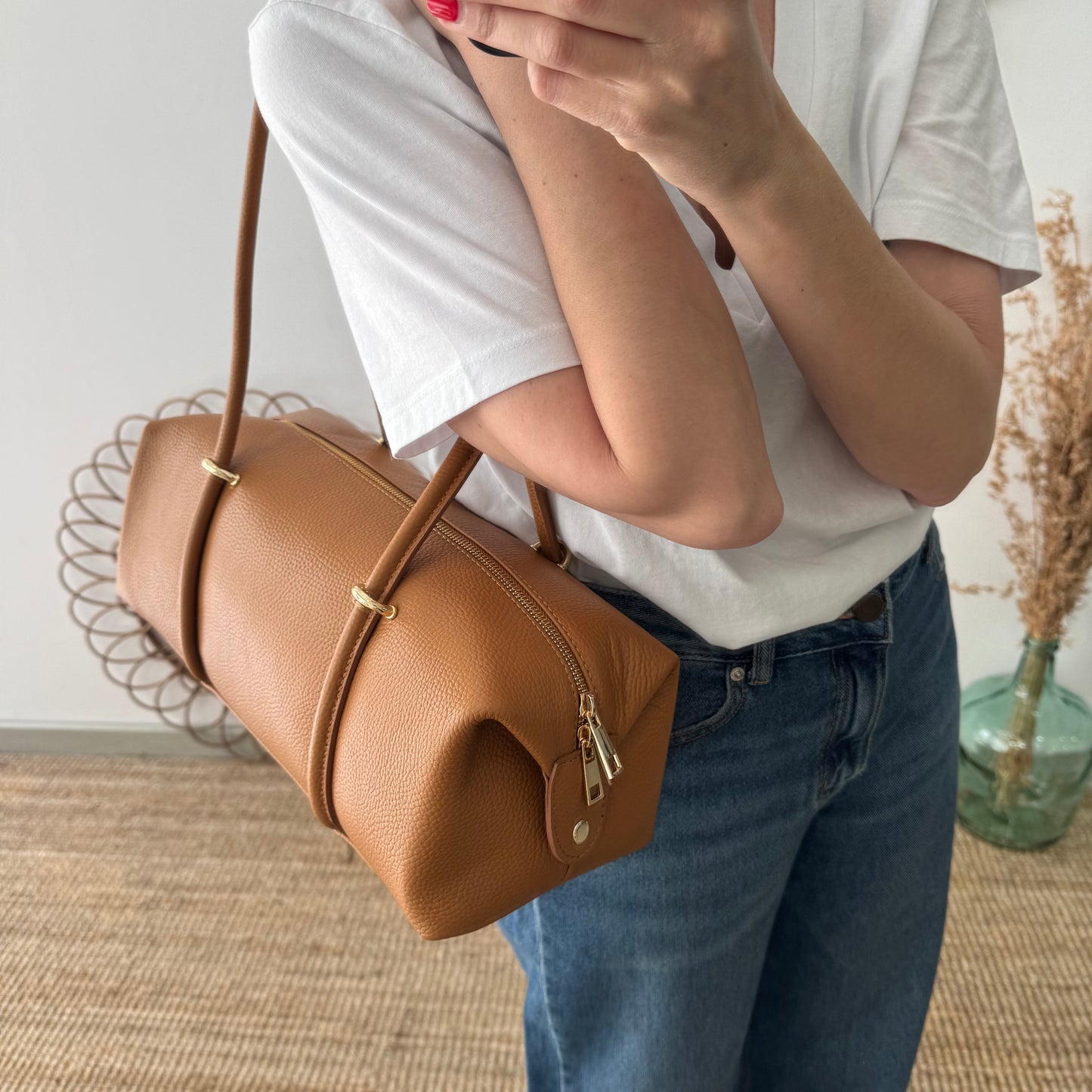 Bolso bowling de piel camel