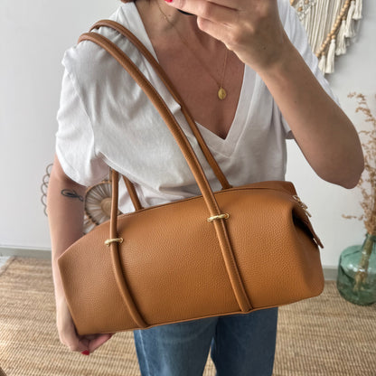 Bolso bowling de piel camel